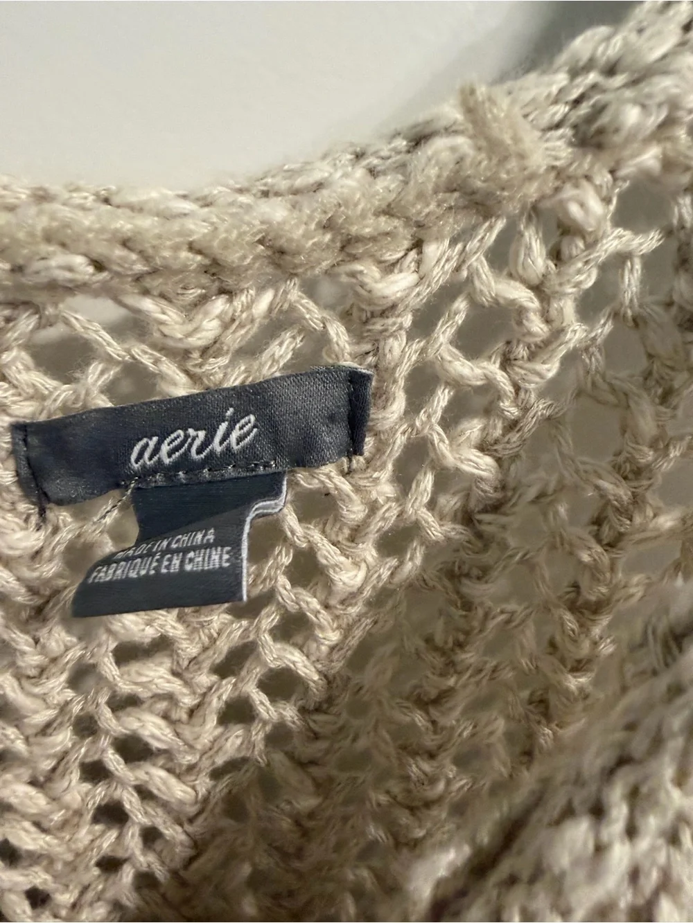 Aerie Open Knit Sweater Dress Crochet Tank Dress Oatmeal Beige Large - Picture 2 of 5